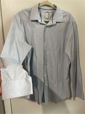 Old Navy Light Blue Dress Shirt with Pink Microdots